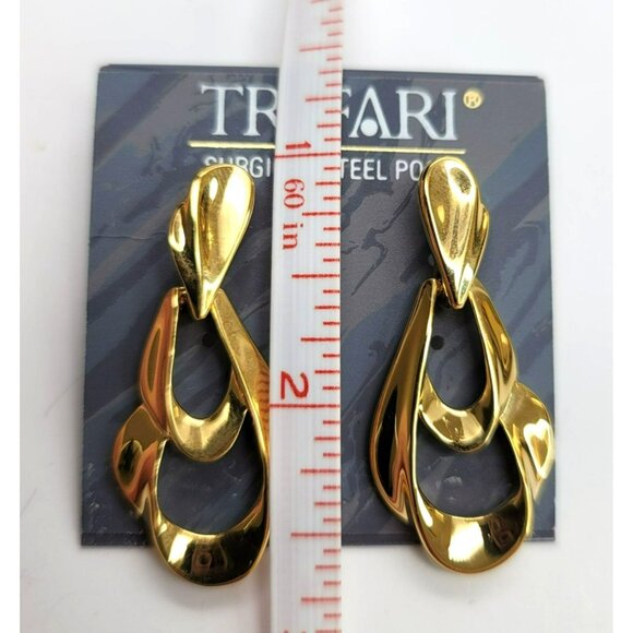 Vintage Trifari Earrings Gold Tone Double Loop Dangle Fashion Elegant DH100 - Picture 6 of 6